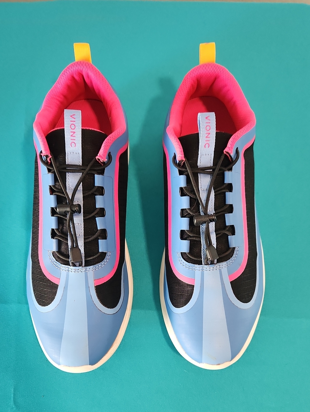 Vionic Waterproof Women's Blue & Pink Sport Sneaker with Yellow Pull Tab
